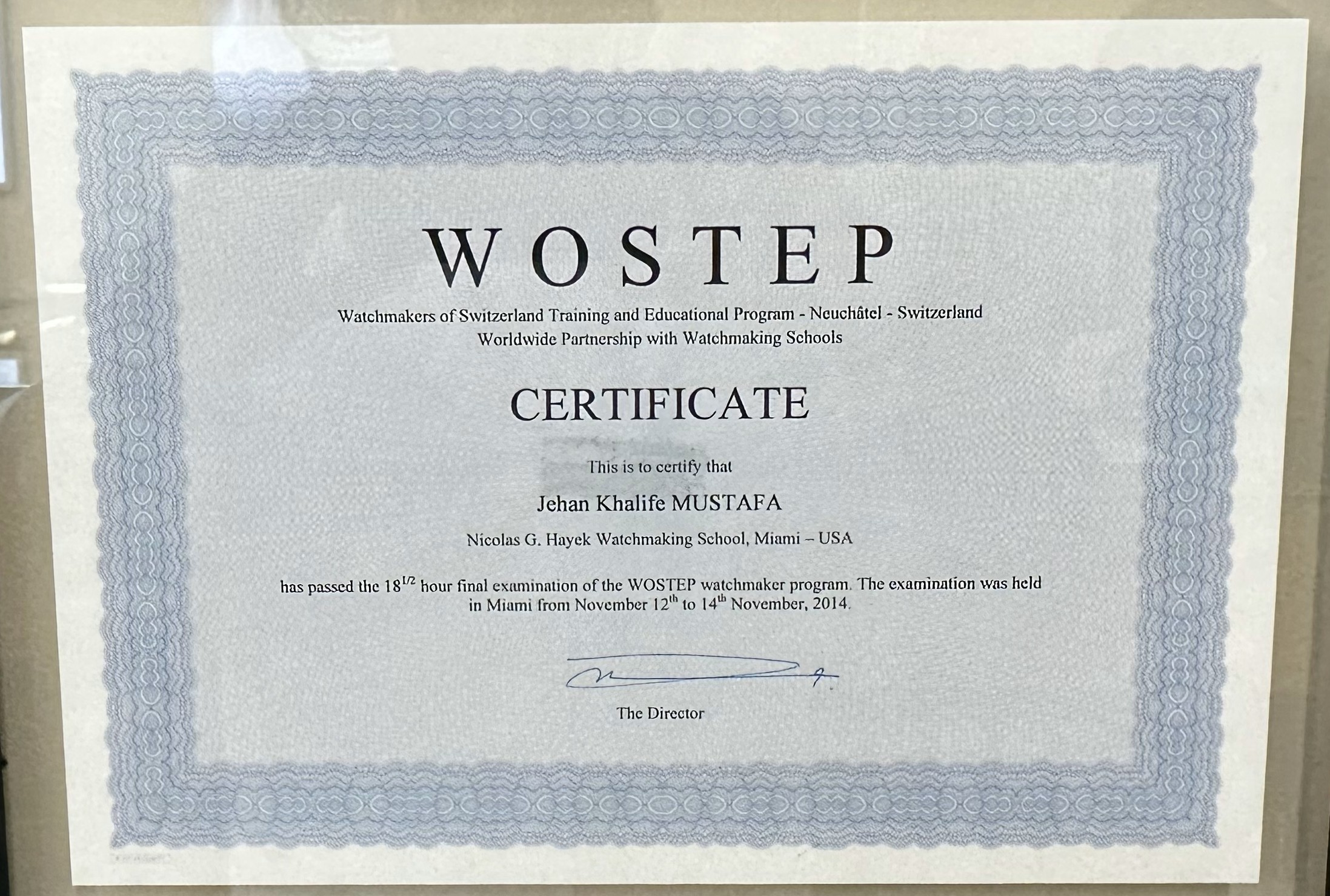 WOSTEP certificate awarded to Jehan Khalife Mustafa
