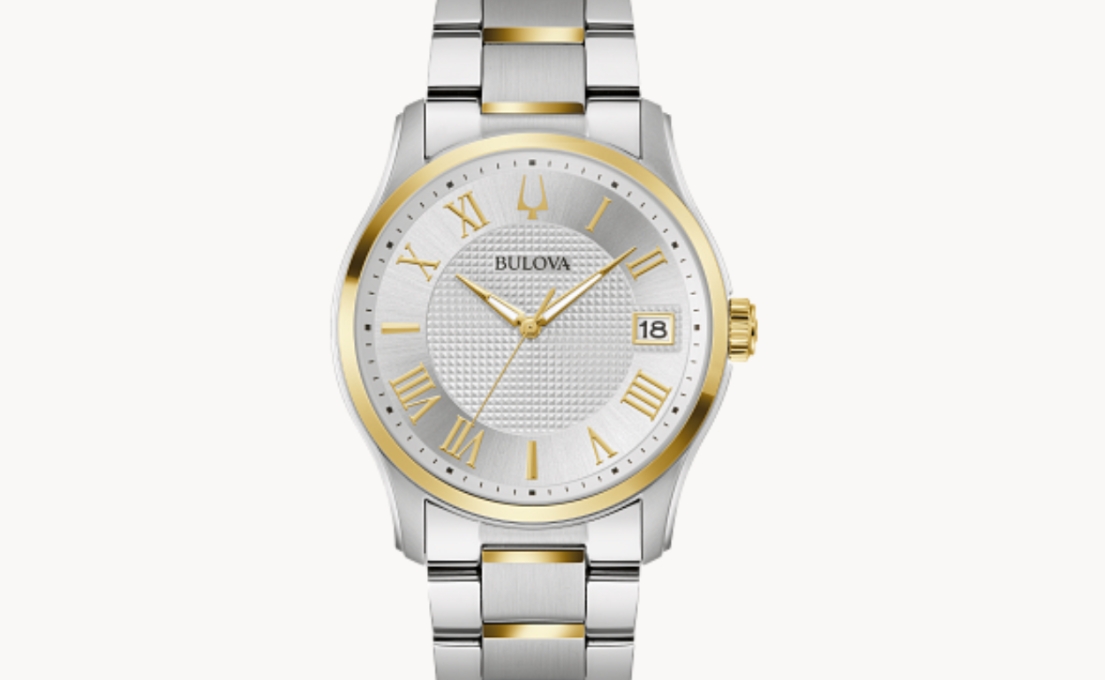 Bulova two-tone silver-dial watch with gold accents from the legacy authorized-dealer page