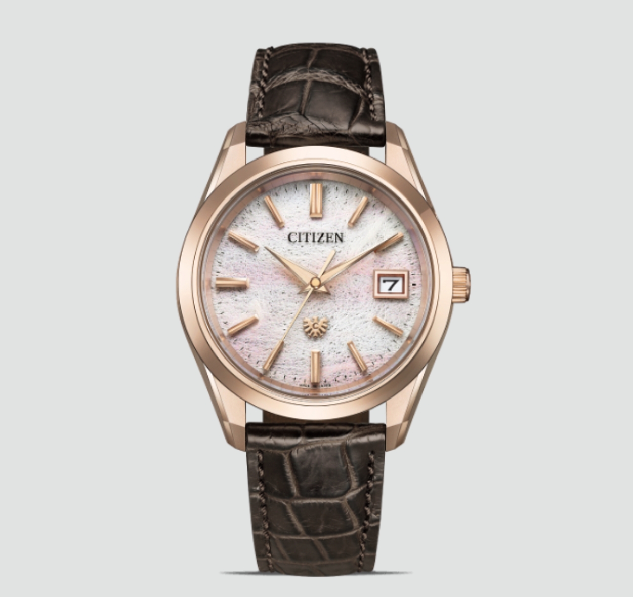 Citizen rose-gold watch with brown leather strap from the legacy Citizen page