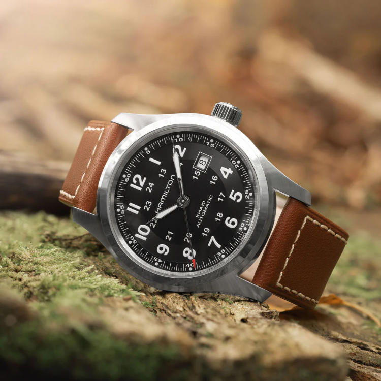 Hamilton watch on a brown leather strap from the legacy Atlanta Hamilton repair page