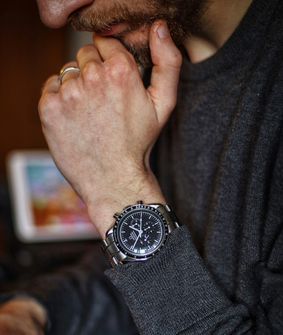 Omega chronograph worn on the wrist from the legacy Atlanta Omega repair page